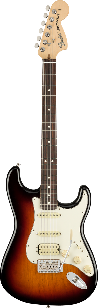 Full frontal of Fender American Performer Stratocaster HSS Rosewood Fingerboard 3-Color Sunburst.