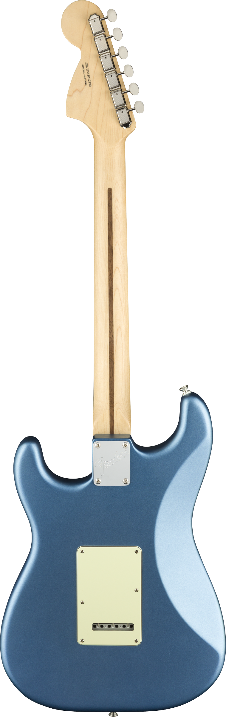 Back of Fender American Performer Stratocaster MP Satin Lake Placid Blue.