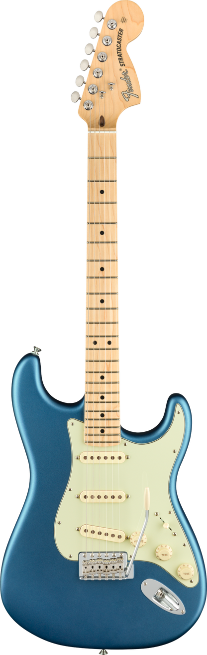 Full frontal of Fender American Performer Stratocaster MP Satin Lake Placid Blue.