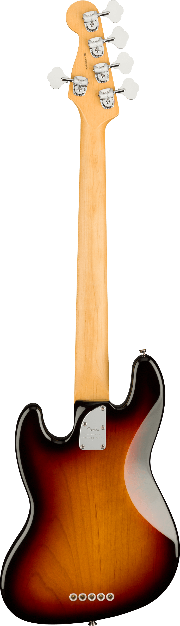Back of Fender American Professional II Jazz Bass V RW 3-Color Sunburst.