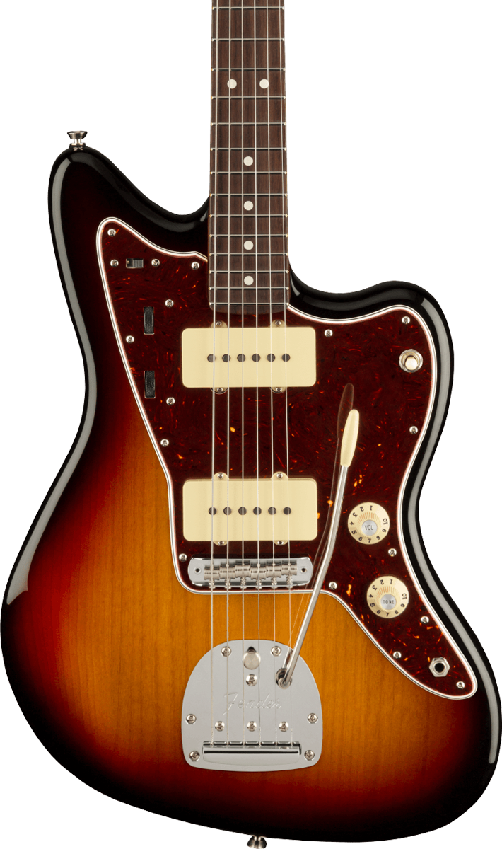 Front of Fender American Professional II Jazzmaster RW 3-Color Sunburst.