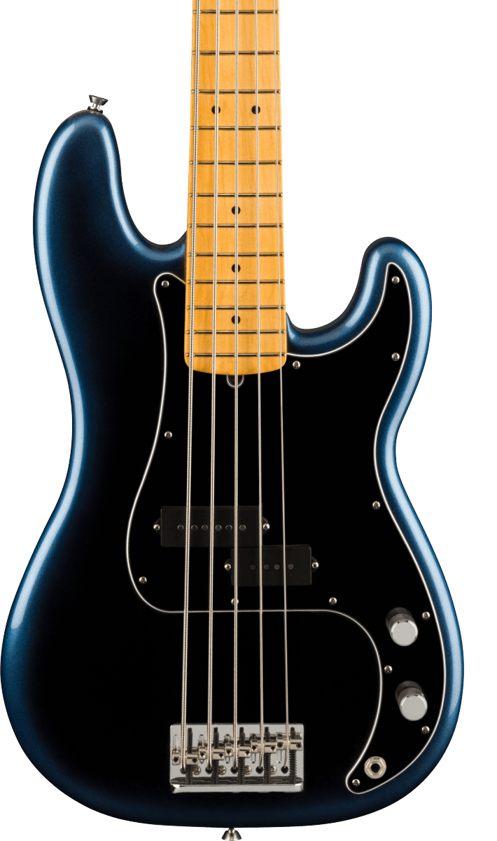 Front of Fender American Professional II Precision Bass V MP Dark Night.