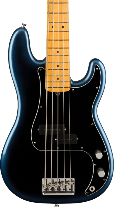Front of Fender American Professional II Precision Bass V MP Dark Night.
