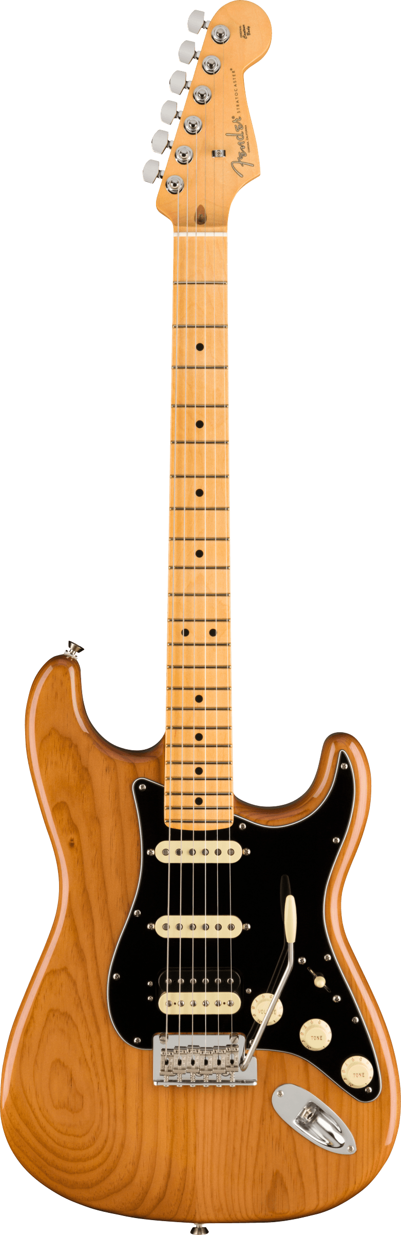 Full frontal of Fender American Professional II Stratocaster HSS MP Roasted Pine.