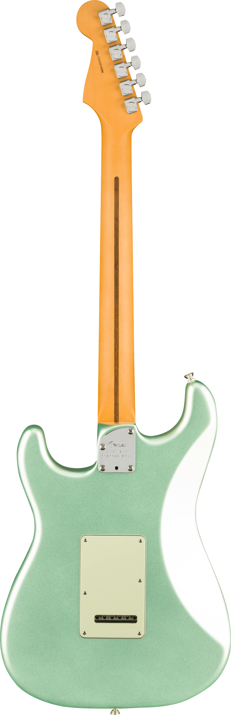 Back of Fender American Professional II Stratocaster MP Mystic Surf Green.