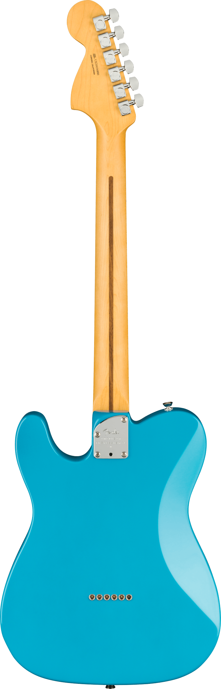 Back of Fender American Professional II Telecaster Deluxe MP Miami Blue.