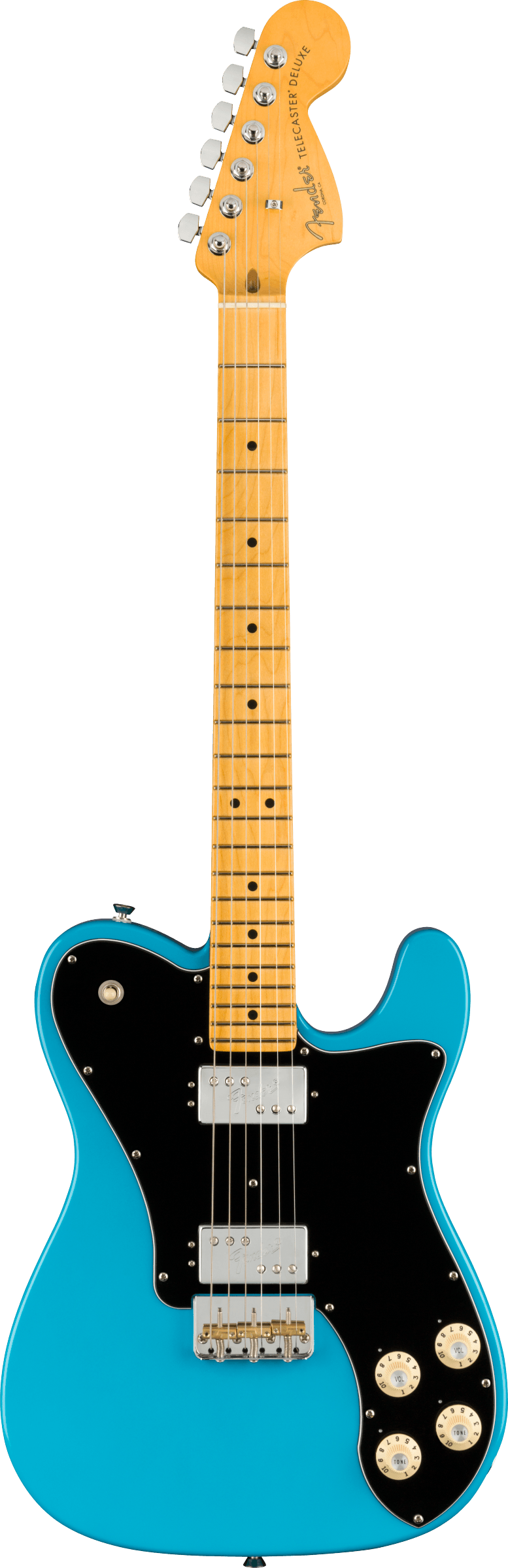 Full frontal of Fender American Professional II Telecaster Deluxe MP Miami Blue.