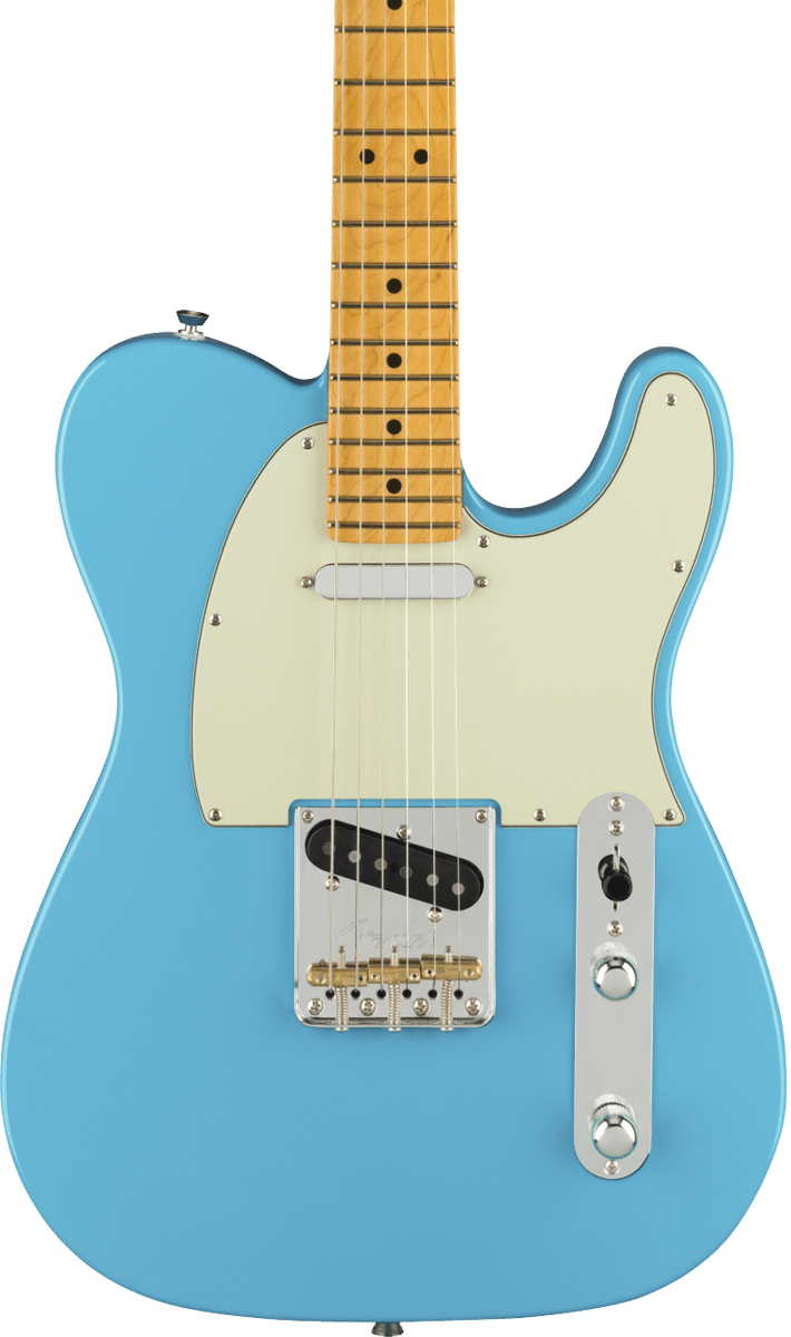 Front of Fender American Professional II Telecaster MP Miami Blue.