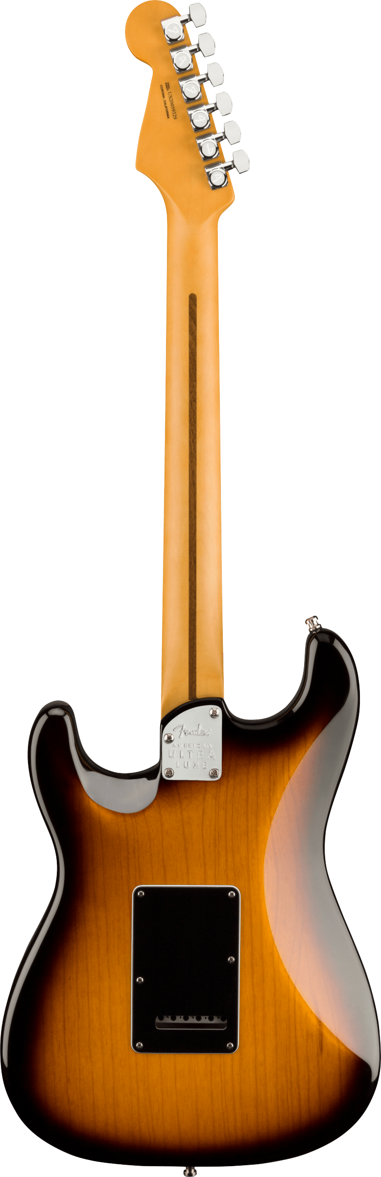 Back of Fender American Ultra Luxe Stratocaster MP 2-Color Sunburst.