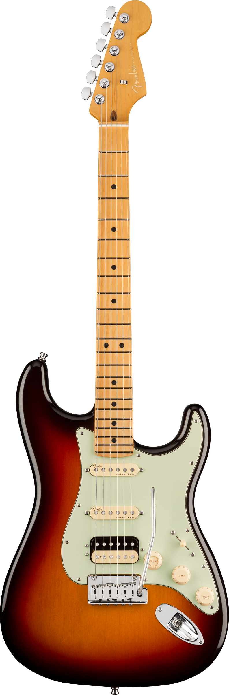 Full frontal of Fender American Ultra Stratocaster HSS MN Ultraburst.