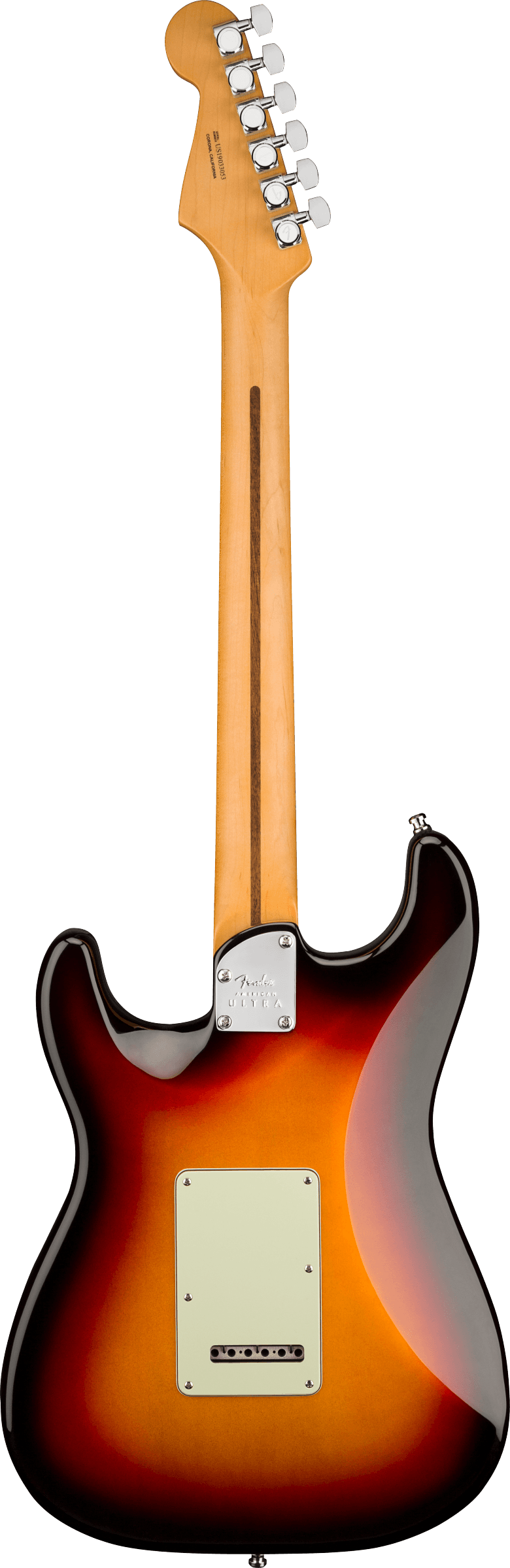 Back of Fender American Ultra Stratocaster MP Ultraburst.