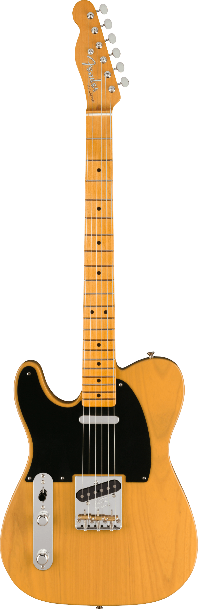 Full frontal of Fender American Vintage II 1951 Telecaster Left Hand MP Butterscotch Blonde.