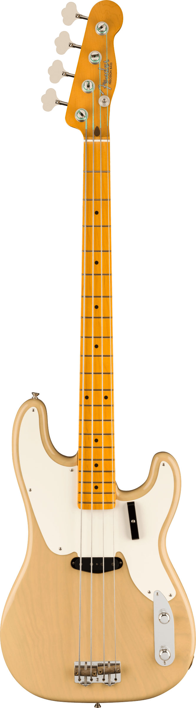 Full frontal of Fender American Vintage II 1954 Precision Bass MP Vintage Blonde.