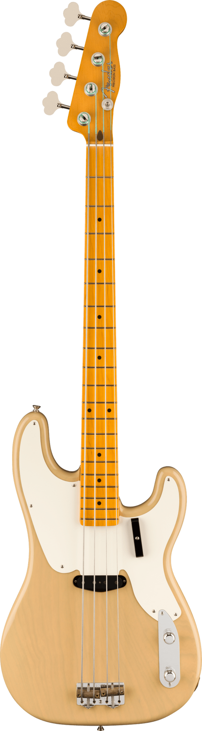 Full frontal of Fender American Vintage II 1954 Precision Bass MP Vintage Blonde.