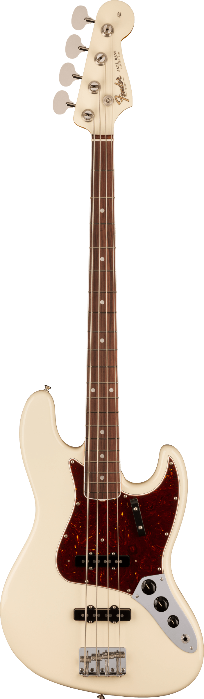 Full frontal of Fender American Vintage II 1966 Jazz Bass RW Olympic White.