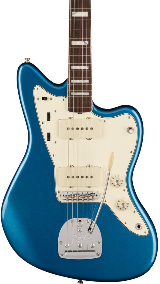 Front of Fender American Vintage II 1966 Jazzmaster RW Lake Placid Blue.