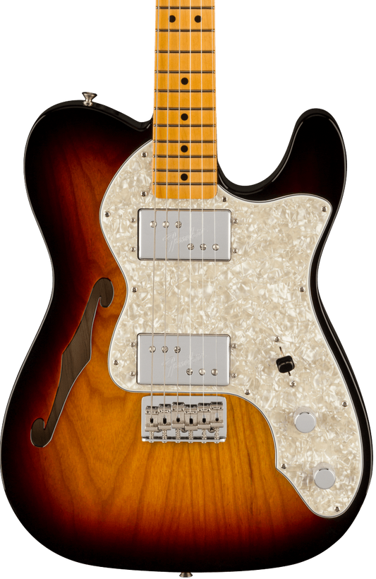 Front of Fender American Vintage II 1972 Telecaster Thinline MP 3-Color Sunburst.