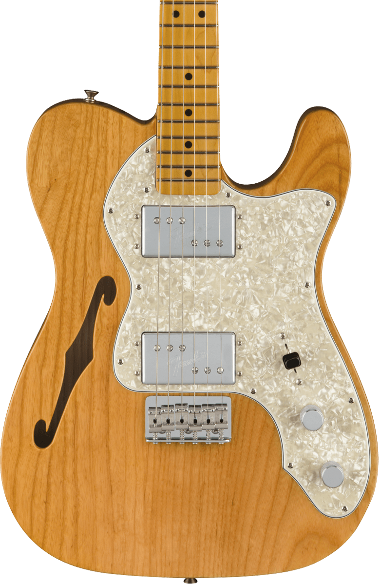Front of Fender American Vintage II 1972 Telecaster Thinline MP Aged Natural.