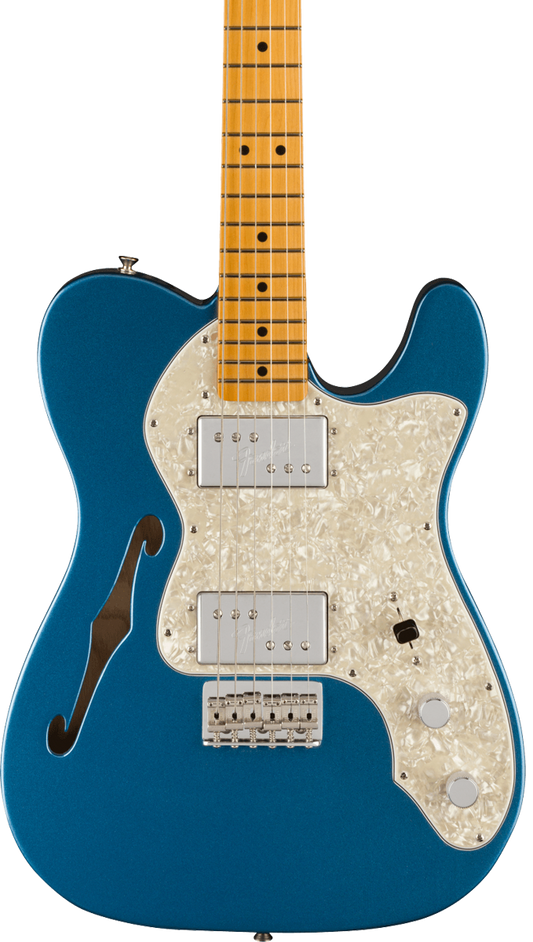 Front of Fender American Vintage II 1972 Telecaster Thinline MP Lake Placid Blue.