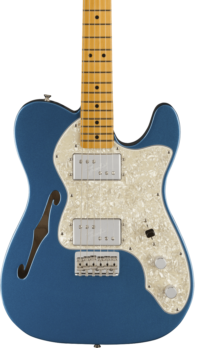 Front of Fender American Vintage II 1972 Telecaster Thinline MP Lake Placid Blue.
