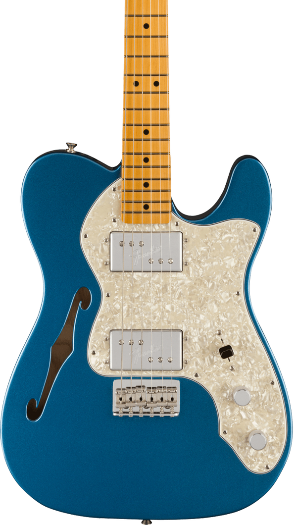 Front of Fender American Vintage II 1972 Telecaster Thinline MP Lake Placid Blue.