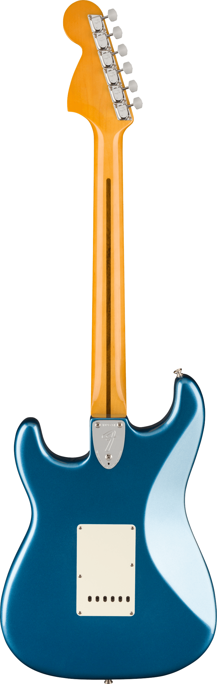 Back of Fender American Vintage II 1973 Stratocaster MP Lake Placid Blue.