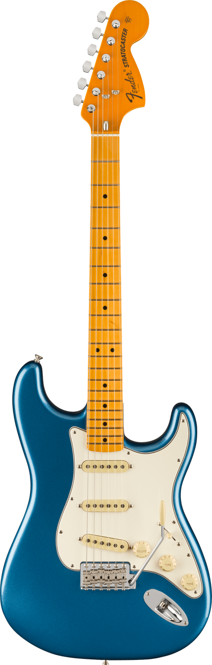 Full frontal of Fender American Vintage II 1973 Stratocaster MP Lake Placid Blue.