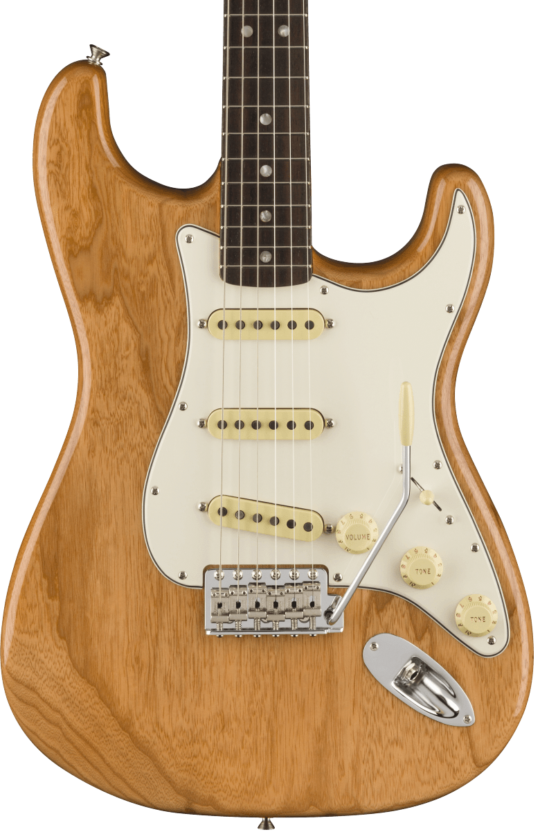 Front of Fender American Vintage II 1973 Stratocaster RW Aged Natural.