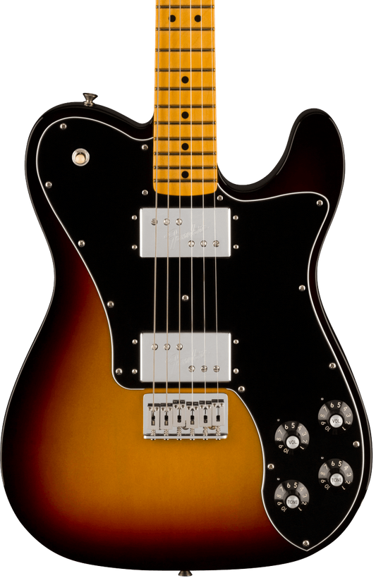 Front of Fender American Vintage II 1975 Telecaster Deluxe MP 3-Color Sunburst.