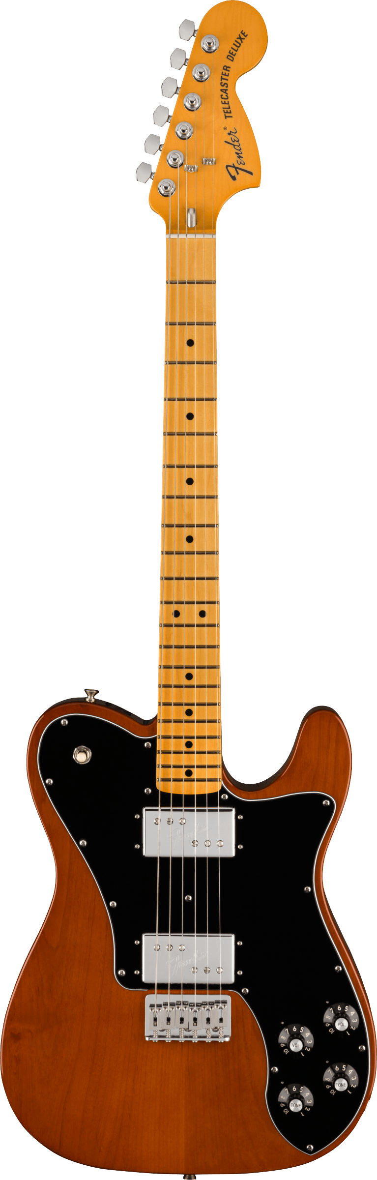 Full frontal of Fender American Vintage II 1975 Telecaster Deluxe MP Mocha.