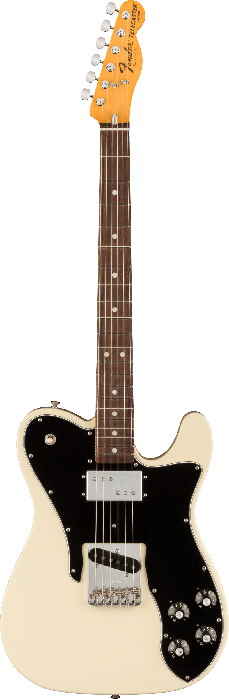 Full frontal of Fender American Vintage II 1977 Telecaster Custom RW Olympic White.