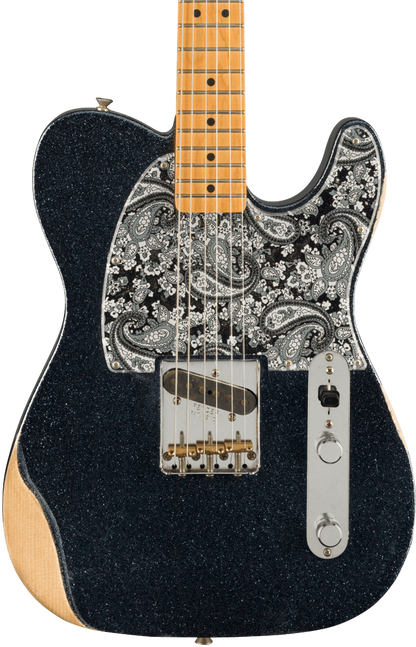 Front of Fender Brad Paisley Esquire Tele Black Sparkle.