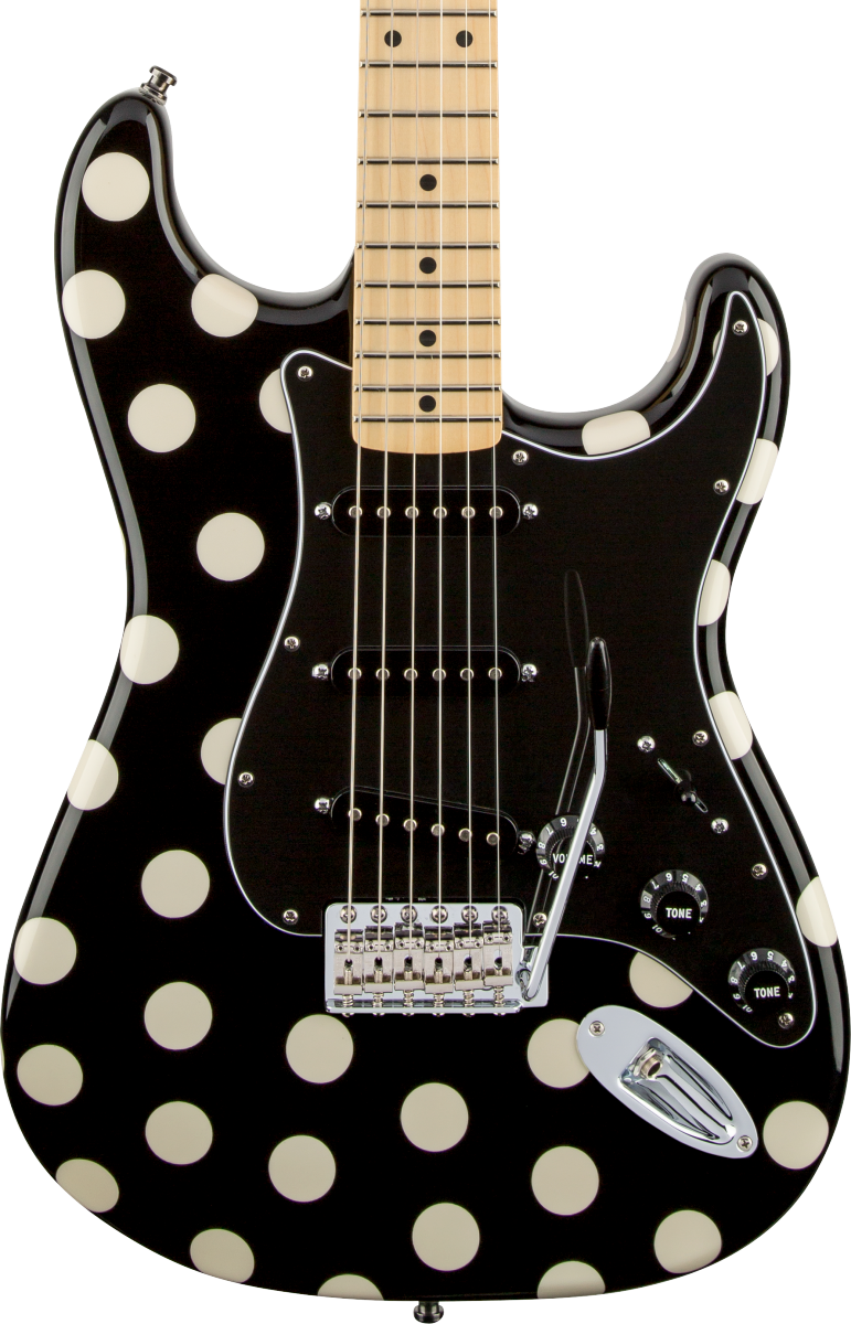Front of Fender Buddy Guy Standard Stratocaster Maple Fingerboard Polka Dot Finish.
