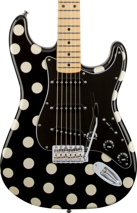 Front of Fender Buddy Guy Standard Stratocaster Maple Fingerboard Polka Dot Finish.