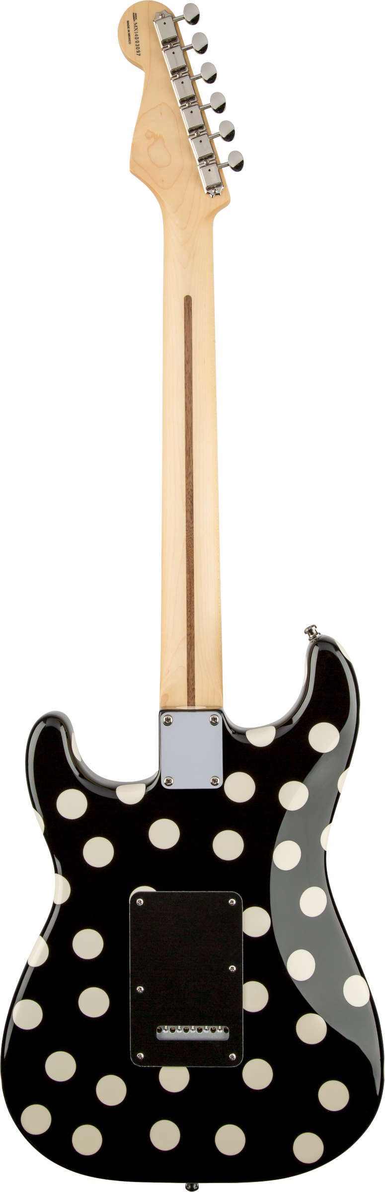 Back of Fender Buddy Guy Standard Stratocaster Maple Fingerboard Polka Dot Finish.