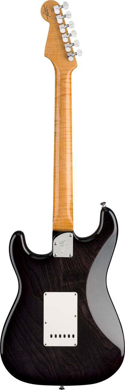 Back of Fender Custom Shop Stratocaster guitar in Ebony Transparent Tone Shop Guitars DFW