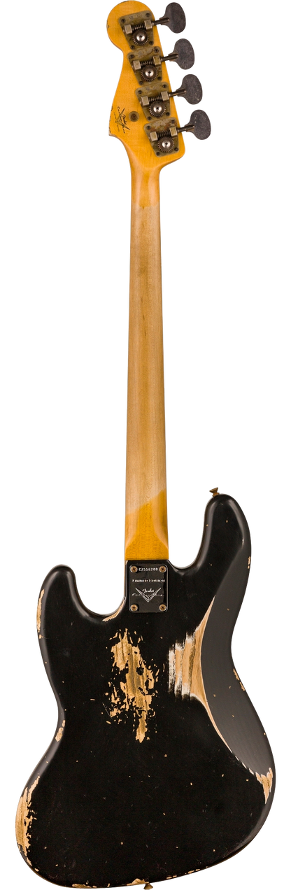 Back of Fender Custom Shop Limited Edition Custom Jazz Bass Heavy Relic Aged Black.
