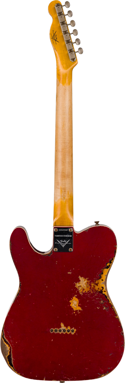 Back of Fender Custom Shop Limited Edition '60 Tele Custom Heavy Relic Aged Candy Apple Red/ 3-color Sunburst.