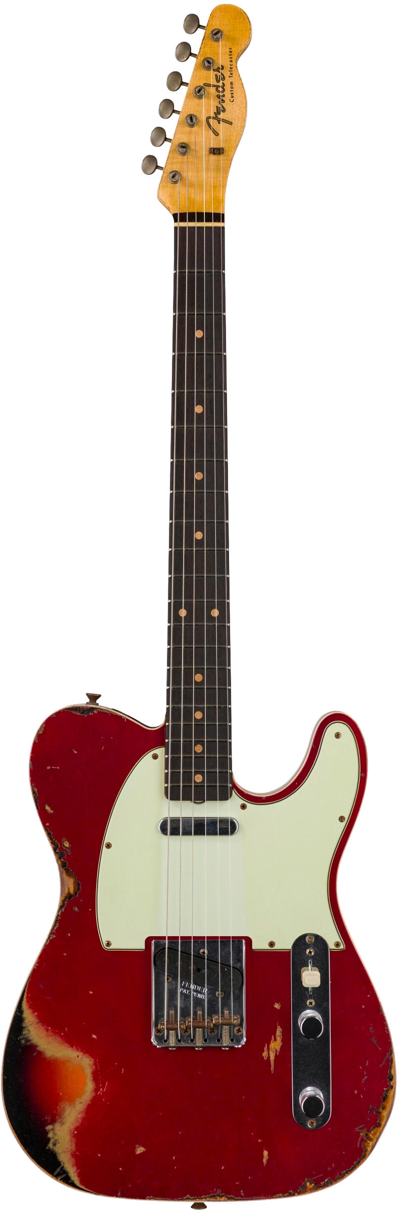 Full frontal of Fender Custom Shop Limited Edition '60 Tele Custom Heavy Relic Aged Candy Apple Red/ 3-color Sunburst.