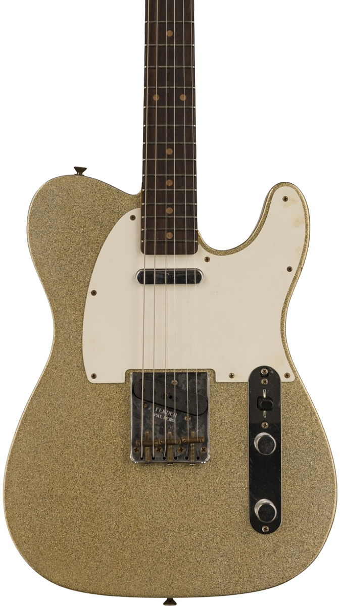 Front of body of Fender Custom Shop Limited Edition '60 Tele Journeyman Relic Aged Silver Sparkle.