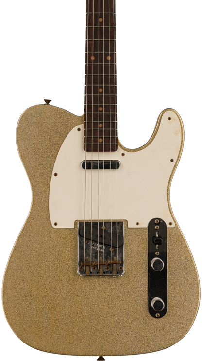 Front of body of Fender Custom Shop Limited Edition '60 Tele Journeyman Relic Aged Silver Sparkle.