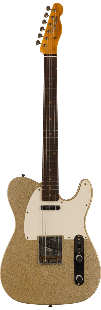 Full front shot of Fender Custom Shop Limited Edition '60 Tele Journeyman Relic Aged Silver Sparkle.