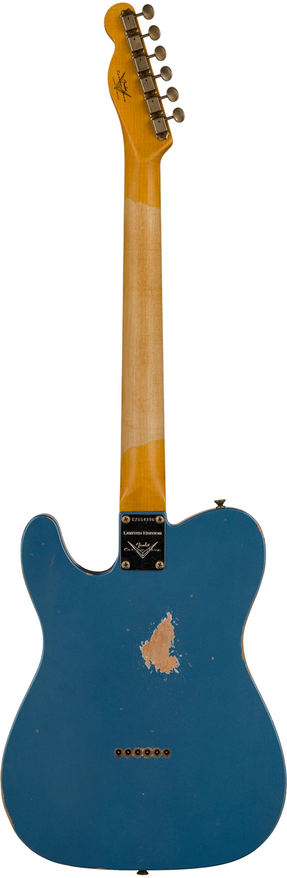 Full back shot of Fender Custom Shop Limited Edition '64 Tele Relic Aged Lake Placid Blue.
