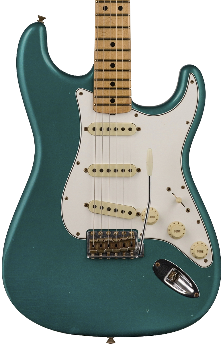 Front of Fender Custom Shop Limited Edition '68 Strat Journeyman Relic Aged Ocean Turquoise.