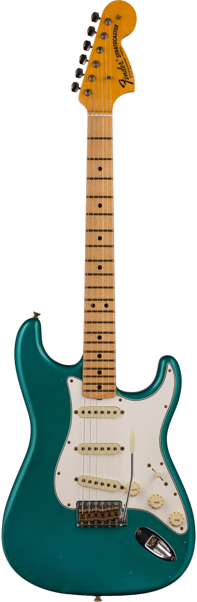 Full frontal of Fender Custom Shop Limited Edition '68 Strat Journeyman Relic Aged Ocean Turquoise.