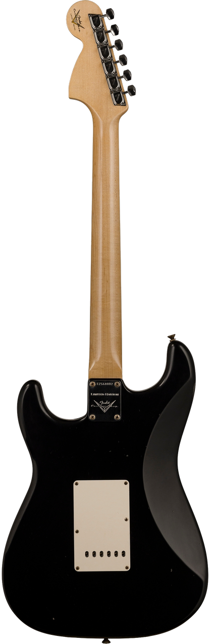 Full back shot of Fender Custom Shop Limited Edition '69 Strat Journeyman Relic Aged Black.