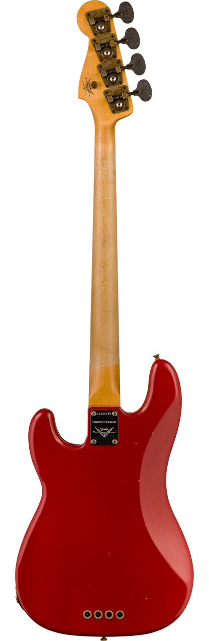 Back of Fender Custom Shop Limited Edition P Bass Special Journeyman Relic Aged Dakota Red.