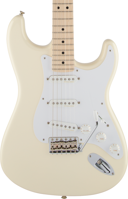 Front of Fender Eric Clapton Stratocaster MP Olympic White.