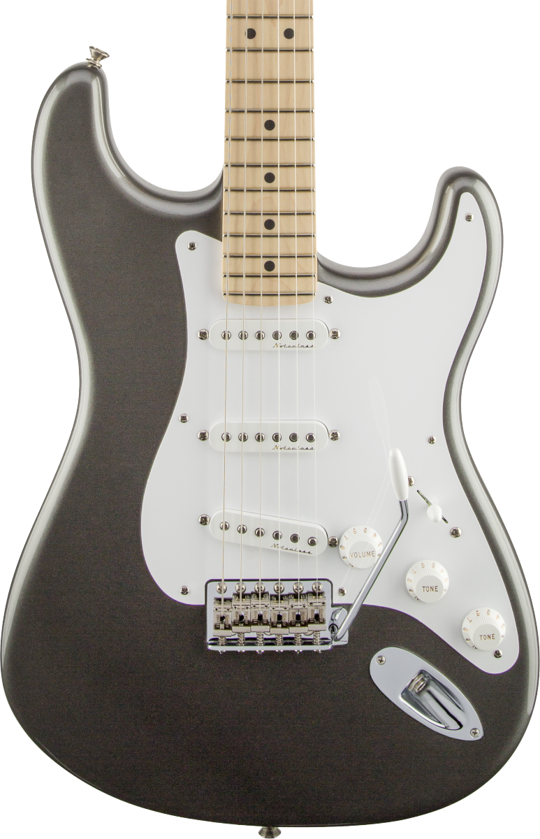 Front of Fender Eric Clapton Stratocaster MP Pewter.