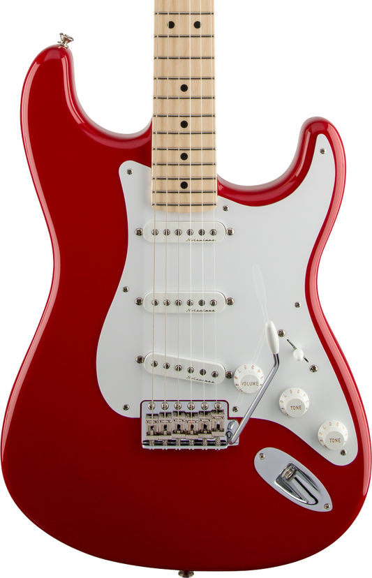 Front of Fender Eric Clapton Stratocaster MP Torino Red.